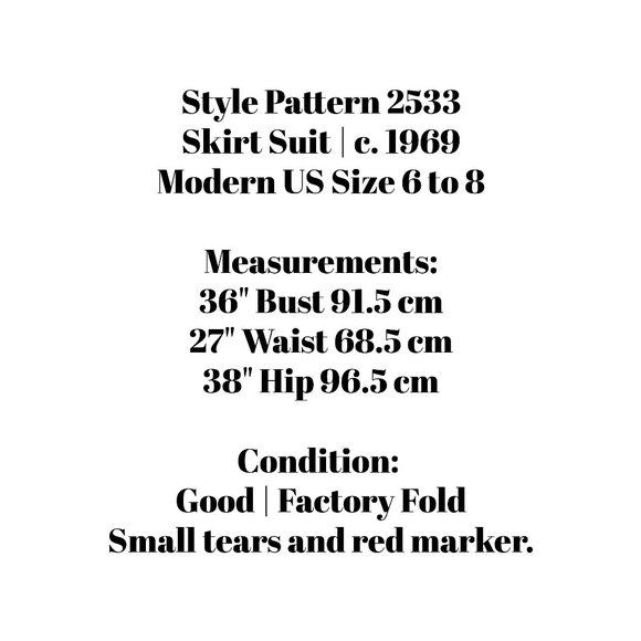 Style 2533 Jackie O Look Skirt Suit 1960s Sewing Pattern Bust 36 Modern US 6/8 - Picture 10 of 12